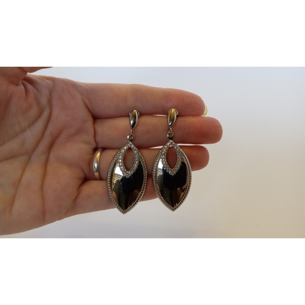 Stainless Steel & Clear Crystal Stud Dangle Earrings 2.5 inch - Picture 3 of 9